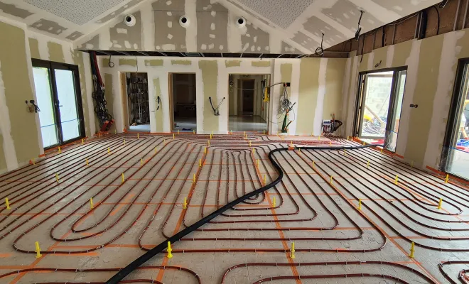 Coulage du chape anhydrite classic sur plancher chauffant à Violay, Roanne, Chape Liquide Masson