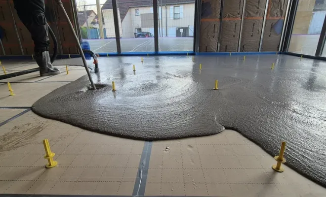 Pose d'isolant de sol et chape liquide pour une pharmacie à Marcigny, Roanne, Chape Liquide Masson