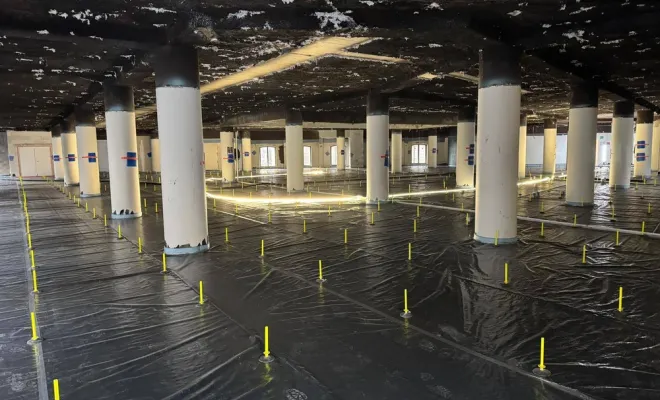 Chantier de préparation de chape liquide à Lyon – Quartier des Cordeliers, Roanne, Chape Liquide Masson