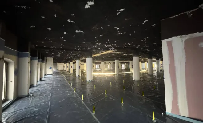 Chantier de préparation de chape liquide à Lyon – Quartier des Cordeliers, Roanne, Chape Liquide Masson